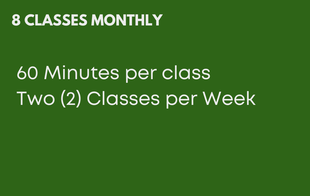 8 Classes Monthly - 60 Minutes Per Class