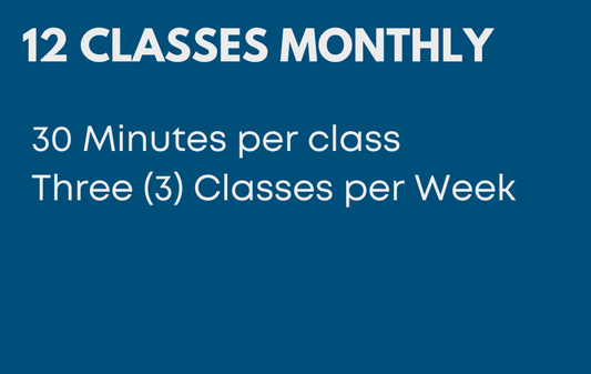 12 Classes Monthly - 30 Minutes Per Class