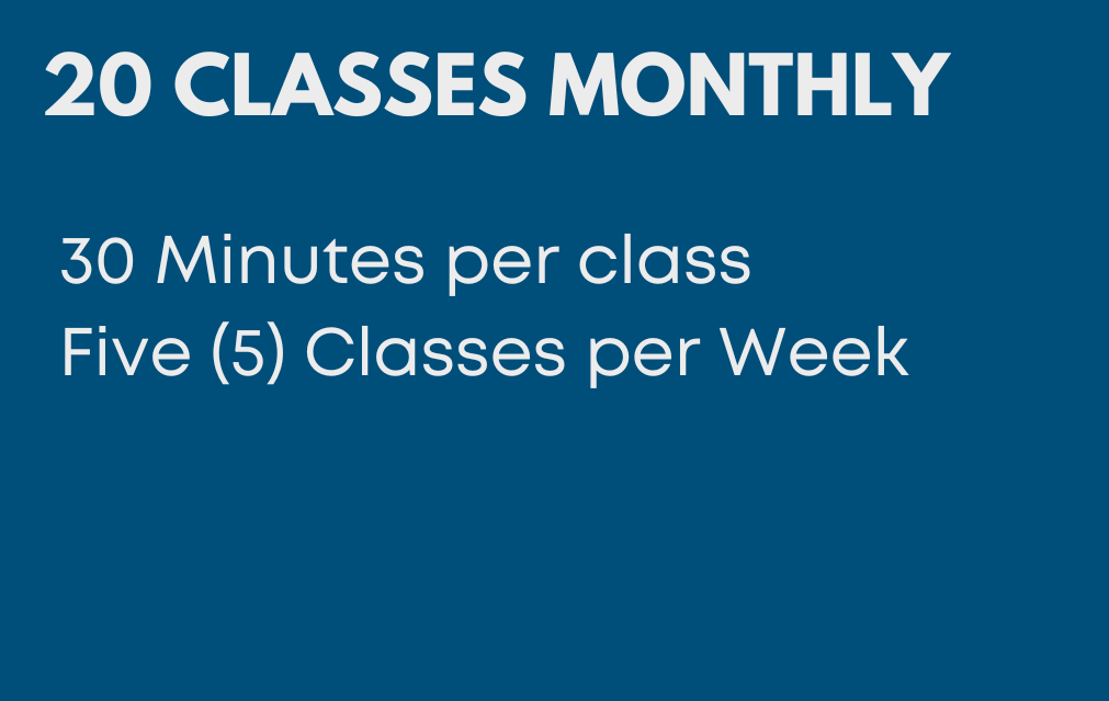 20 Classes Monthly - 30 Minutes Per Class